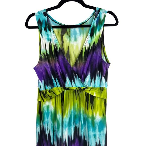 Women’s NY Collection Multicolor Tie-Dye Ikat Print Sleeveless Maxi Dress Sz L - Picture 2 of 5